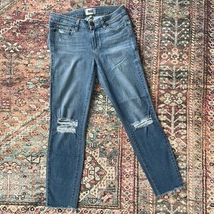 Paige Denim Mid Rise Medium Wash Distressed Jeans